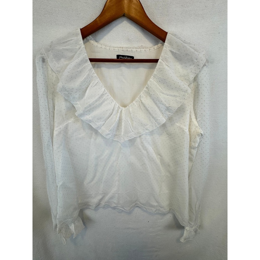 Flag & Anthem Blouse White Swiss Dot Ruffle Neck FA23BL4056W Long Sleeve Top